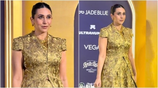 Karisma Kapoor dazzles in a gold brocade outfit.