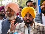 Punjab Chief Minister Bhagwant Mann with AAP MLAs talks to the media.