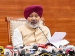 Punjab finance minister Harpal Singh Cheema speaks at a press conference in Chandigarh