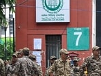Heavy security deployment outside Jamia Millia Islamia University amid student protests.