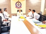 NCP leader Jay Pawar (second from left) on Wednesday met CID officials in Pune to review the investigation into the plane crash that killed his father and former Maharashtra deputy chief minister Ajit Pawar. (HT)
