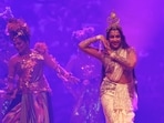 Bollywood actor Hema Malini performs classical dance drama 'Ganga' to mark the opening of Braj Raj Utsav 2026, in Vrindavan, Friday, Oct. 23, 2026.