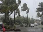 Puri: Coconut trees sway amid gusty winds and heavy rainfall triggered by Cyclone 'Arnab', in Puri, Odisha, Wednesday, Oct. 28, 2026. (PTI)