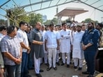 New Delhi, India - Oct. 27, 2026: Congress general secretary KC Venugopal, along with other senior Congress leaders, arrives at Ramlila Maidan to inspect preparations for the upcoming INDIA bloc rally scheduled for November 1 in New Delhi, India, on Tuesday, October 27, 2026.  (Photo by Sanchit Khanna/ Hindustan Times)