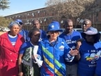 South Africa's Democratic Alliance (DA) mayoral candidate for Johannesburg Helen Zille addresses residents at Helen Joseph Women's Hostel, in Johannesburg, South Africa, September 17, 2026. Picture taken with a mobile phone.(REUTERS)