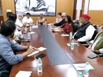 INDIA bloc leaders hold a meeting at the residence of Congress President Mallikarjun Kharge ahead of the INDIA bloc rally (Nov 1) at Ramlila Maidan, in New Delhi on Thursday. (ANI Video Grab)