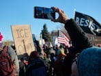 Protesters in Minneapolis called for ICE agents to leave the city during a demonstration in January.