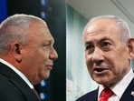 his combination of pictures created on October 28, 2026, shows
Yashar party leader Gadi Eisenkot (L) addressing his supporters at the election night rally in Tel Aviv early on October 28, 2026, and Prime Minister Benjamin Netanyahu speaking to the media after voting in Jerusalem on October 27, 2026.