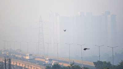 A thick layer of smog blankets the New Link Road bridge in Ghaziabad on Wednesday morning, amid poor air quality in the Delhi-NCR region. (Sakib Ali/ HT Photo/ Representational)