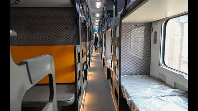 Interior view of the first Vande Bharat sleeper train. (File) Interior view of the first Vande Bharat sleeper train. (File)