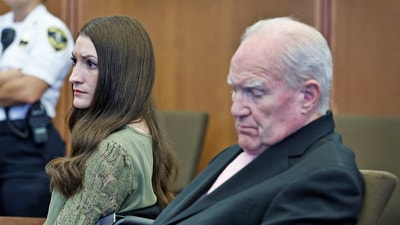 Lindsay Clancy and her attorney Kevin Reddington at the Plymouth County Superior Court in Plymouth, Massachusetts, on September 4. (AFP)