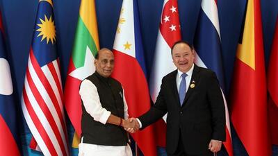 Philippine Defense Secretary Gilberto Teodoro Jr. welcomes defence minister Rajnath Singh. (Reuters picture) Philippine Defense Secretary Gilberto Teodoro Jr. welcomes defence minister Rajnath Singh. (Reuters picture)