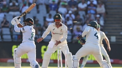 Nathan Lyon bowled South African captain Temba Bavuma for 35. (AP Photo) Nathan Lyon bowled South African captain Temba Bavuma for 35. (AP Photo)