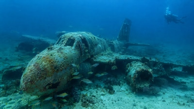 Twenty-six retired Navy aircraft were placed off Volusia County in 1996 to provide underwater habitat. The scattered planes, now part of Florida’s artificial reef network. (AI-generated/ChatGPT) Twenty-six retired Navy aircraft were placed off Volusia County in 1996 to provide underwater habitat. The scattered planes, now part of Florida’s artificial reef network. (AI-generated/ChatGPT)
