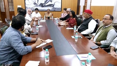 INDIA bloc leaders hold a meeting at the residence of Congress President Mallikarjun Kharge ahead of the INDIA bloc rally (Nov 1) at Ramlila Maidan, in New Delhi on Thursday. (ANI Video Grab)
