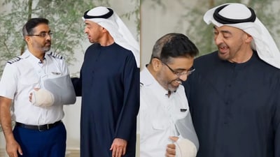 "So I have an idea. When you heal, I want to have a session with you to train you how to fight," Zayed Al Nahyan said. (X/@Mohammad_ae) "So I have an idea. When you heal, I want to have a session with you to train you how to fight," Zayed Al Nahyan said. (X/@Mohammad_ae)