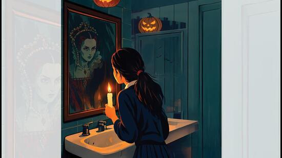 Every kid was dared to invoke Bloody Mary’s name, while holding a lit candle in front of a mirror. (ILLUSTRATION CREATED USING CHATGPT)