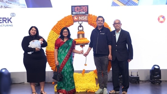 Zetwerk co-founder and CEO Amrit Acharya with his family on the NSE stage. 