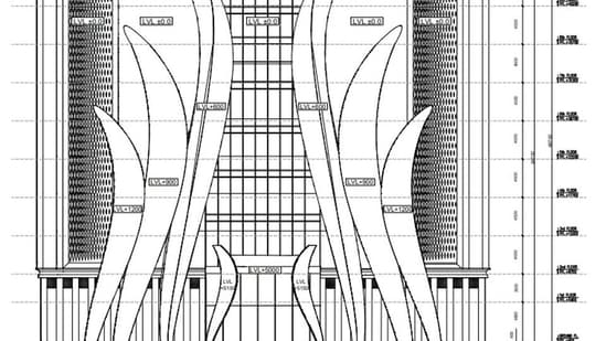 Hindustan Times accessed the architectural drawings of the proposed headquarters in Jiamau, which show a lotus-inspired front elevation. (Sourced)