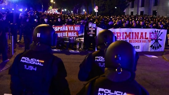 Riot police were deployed as the far-right demonstrators clashed with security personnel.