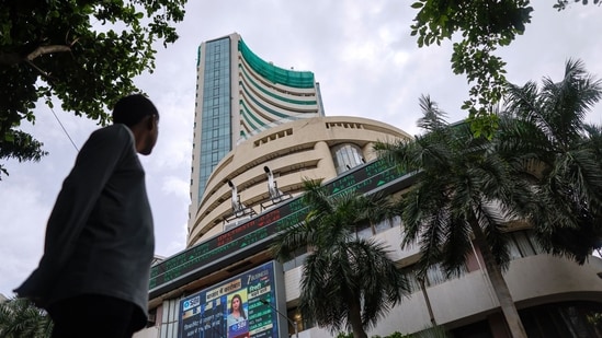 Stock information displayed outside the Bombay Stock Exchange (BSE) building in Mumbai (Bloomberg/File)