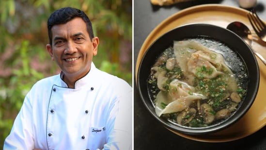 Sanjeev Kapoor's quick wonton soup recipe uses ready-made wonton sheets.