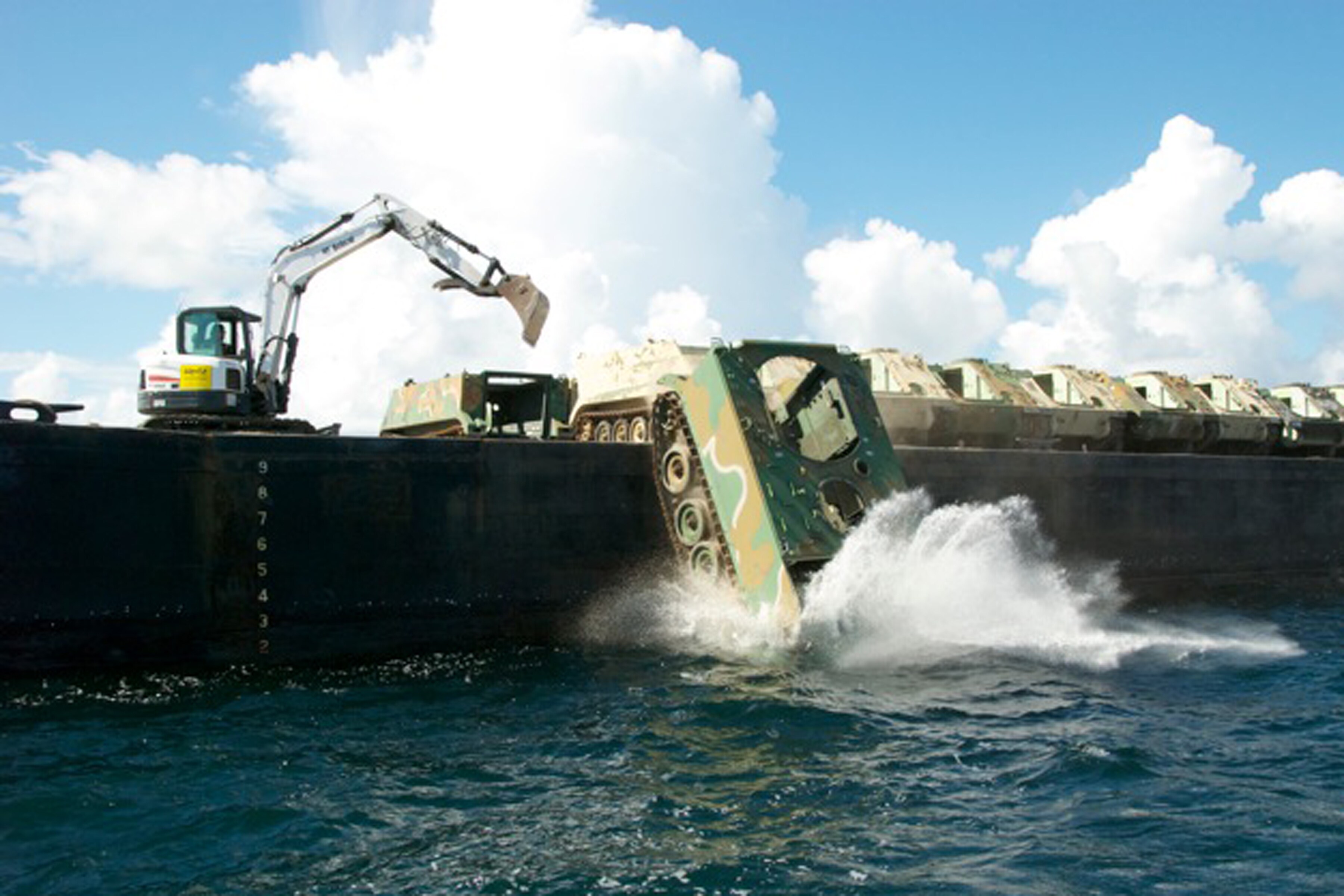 On September 4, 2014, 36 cleaned, decommissioned armored vehicles were sunk off Beaufort to expand South Carolina’s artificial reef network. The project supported marine habitat and gave Guard members equipment-handling experience. The vehicles joined hundreds deployed through a state partnership dating to 1997. (Wikimedia Commons) On September 4, 2014, 36 cleaned, decommissioned armored vehicles were sunk off Beaufort to expand South Carolina’s artificial reef network. The project supported marine habitat and gave Guard members equipment-handling experience. The vehicles joined hundreds deployed through a state partnership dating to 1997. (Wikimedia Commons)