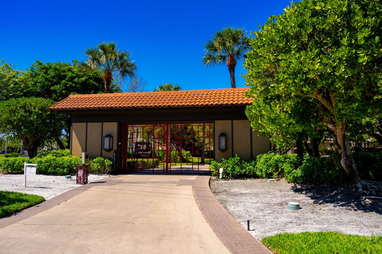 A gated entrance to the former DeGroote estate is shown in 2025.