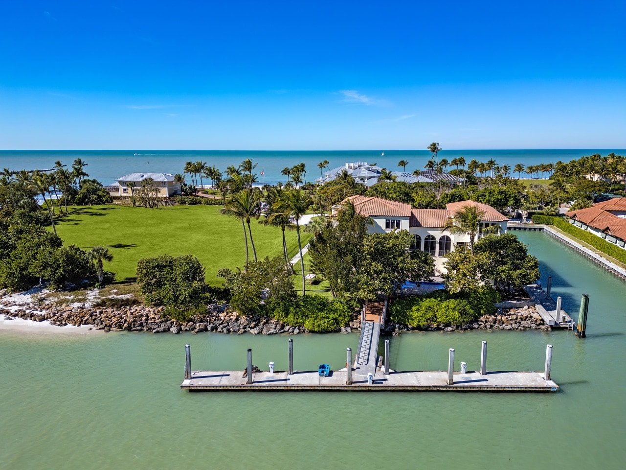 The Donahue property, known as Gordon Pointe, has a yacht basin and dock.
