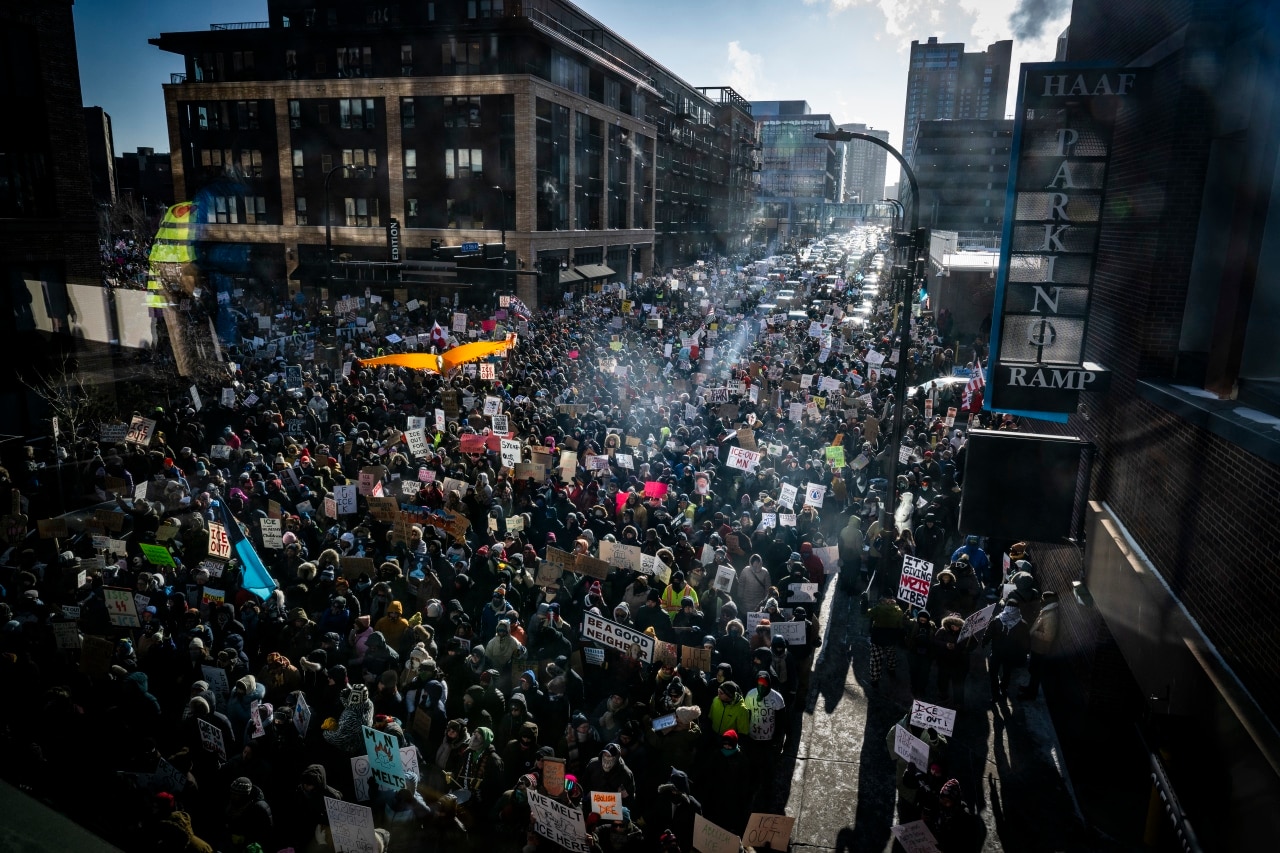 Anti-ICE protesters in Minneapolis in January. Anti-ICE protesters in Minneapolis in January.