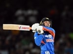 Abhishek Sharma plays a shot. Abhishek Sharma plays a shot.