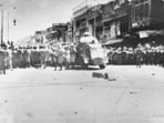 British colonial troops at Qissa Khwani Bazaar in Peshawar on April 23, 1930. The mass shooting of unarmed civilians became a defining moment of the independence movement. (Wikimedia Commons)
