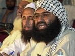 In this picture taken on August 26, 2001, chief of Jaish-e-Mohammad Maulana Masood Azhar (right) addresses a meeting of Pakistan's religious and political parties in Islamabad. (AFP)