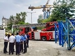 Nagpur: Security personnel at the site after a crane collapsed, leaving at least two labourers killed and two others injured during dismantling work at a construction site.