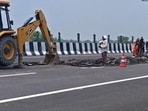 Repairs in progress on the Lucknow Kanpur Expressway recently (HT File Photo)