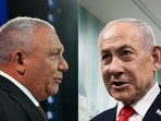 This combination of pictures created on October 28, 2026, shows
Yashar party leader Gadi Eisenkot (L) addressing his supporters at the election night rally in Tel Aviv early on October 28, 2026, and Prime Minister Benjamin Netanyahu speaking to the media after voting in Jerusalem on October 27, 2026.