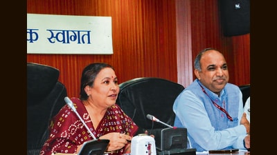 Delhi civic body standing committee chairperson Satya Sharma at a meeting on Friday. (X)