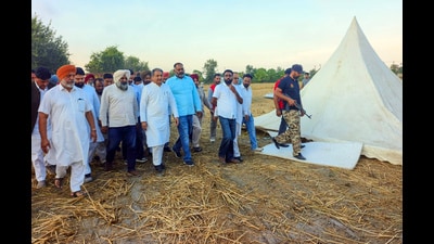 Punjab Congress president Pargat Singh and senior party leader Vijay Inder Singla inspect the preparations ahead of ‘Insaaf Rally’ in Sangrur on Friday. (ANI) Punjab Congress president Pargat Singh and senior party leader Vijay Inder Singla inspect the preparations ahead of ‘Insaaf Rally’ in Sangrur on Friday. (ANI)
