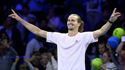 Germany's Alexander Zverev celebrates after his match against the Netherlands ' Tallon Griekspoor (AFP) Germany's Alexander Zverev celebrates after his match against the Netherlands ' Tallon Griekspoor (AFP)
