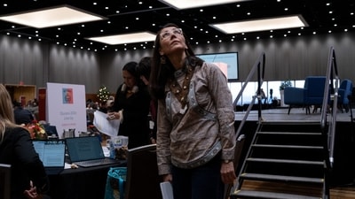 Mary Peltola at the Alaska Federation of Natives conference in Anchorage. Mary Peltola at the Alaska Federation of Natives conference in Anchorage.