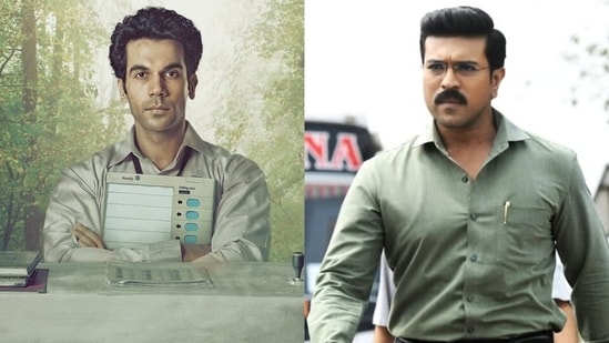 Rajkummar Rao and Ram Charan in stills from Newton and Game Changer.