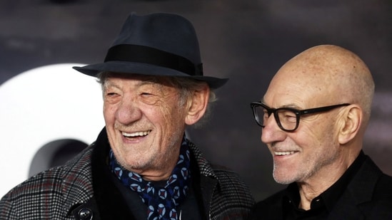 FILE PHOTO: Actors Patrick Stewart and Ian McKellen attend the premiere of Star Trek: Picard in London, Britain January 15, 2020. REUTERS/Simon Dawson/File Photo