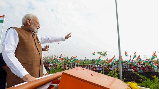 Prime Minister Narendra Modi in Gujarat’s Banaskantha. (ANI)