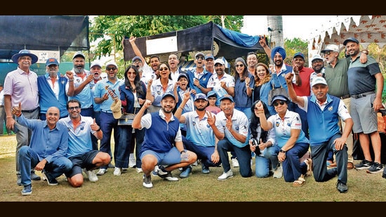 Sultans of Swing after winning the title clash against the Hunting Hawks at Chandigarh Golf Club on Friday. (Ravi Kumar/HT)