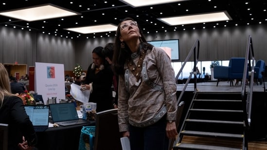 Mary Peltola at the Alaska Federation of Natives conference in Anchorage.