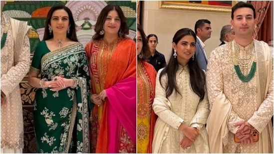 Nita Ambani and Isha Ambani at the Jio IPO gala dinner. 