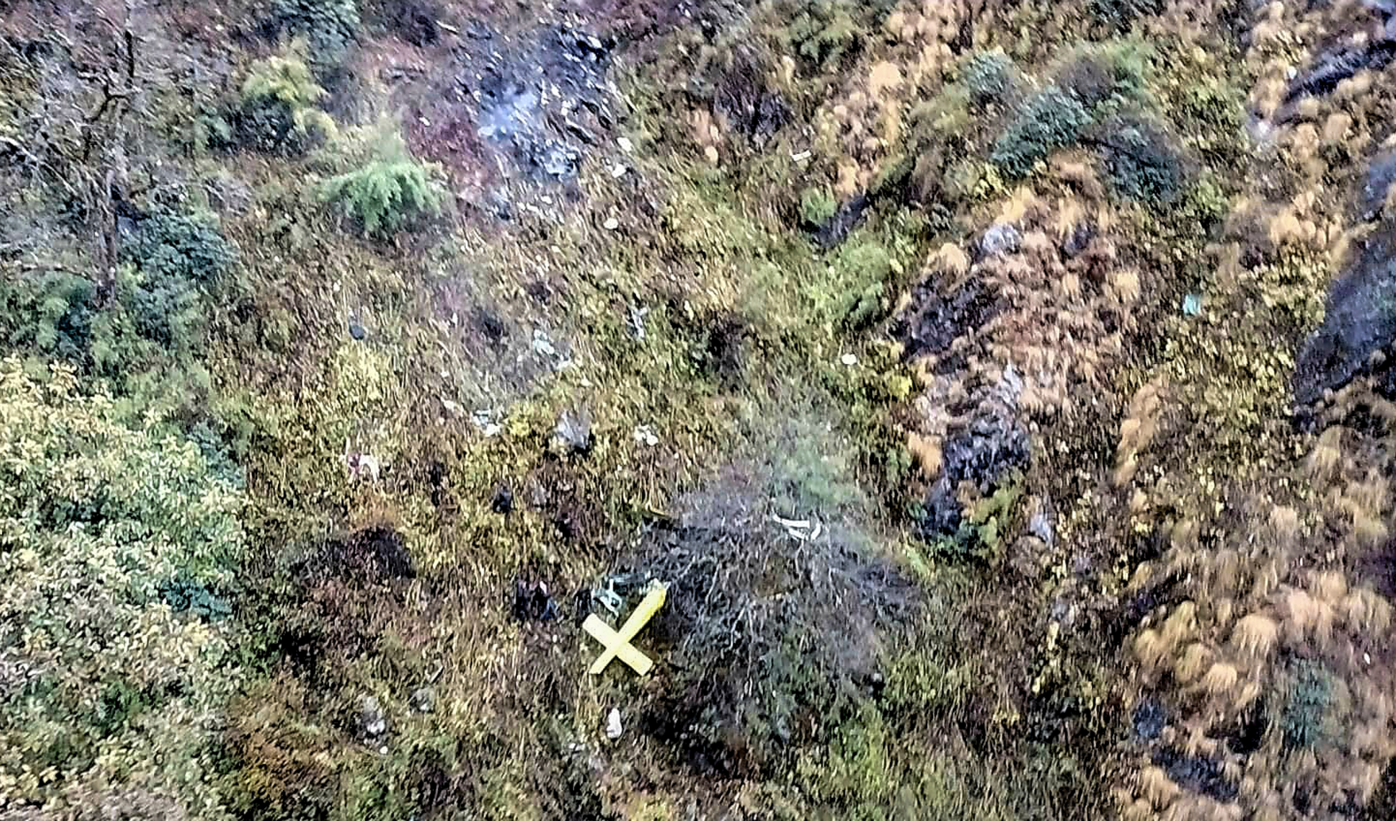 An aerial view of the crash site where a private helicopter operated by Trans Bharat Aviation crashed into a hillside near Chai village in the Joshimath area of Chamoli district, Uttarakhand, Friday, Oct. 30, 2026. (PTI) An aerial view of the crash site where a private helicopter operated by Trans Bharat Aviation crashed into a hillside near Chai village in the Joshimath area of Chamoli district, Uttarakhand, Friday, Oct. 30, 2026. (PTI)