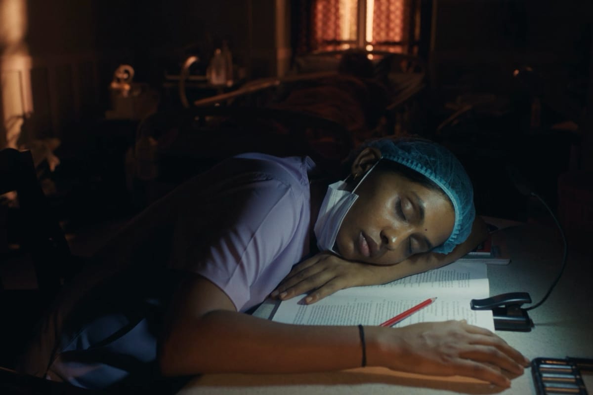 Anjali Patil is outstanding as the titular homecare nurse, in the Tamil film. “She learnt how to perform basic procedures such as tracheostomy care and suctioning,” Rathnakumar says. “This allowed the camera to capture moments as if they were unfolding rather than being manufactured.” Anjali Patil is outstanding as the titular homecare nurse, in the Tamil film. “She learnt how to perform basic procedures such as tracheostomy care and suctioning,” Rathnakumar says. “This allowed the camera to capture moments as if they were unfolding rather than being manufactured.”