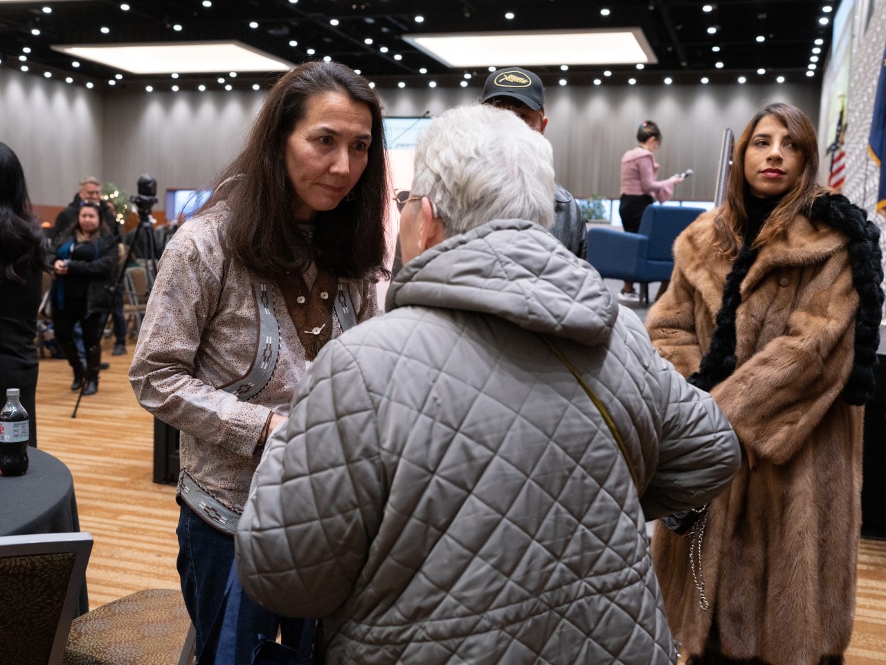 Peltola with attendees of AFN after speaking during a forum. Peltola with attendees of AFN after speaking during a forum.