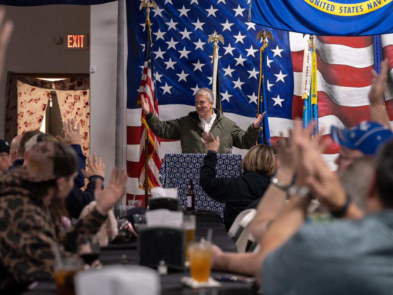 Sullivan speaks at an American Legion post in Wasilla. Sullivan speaks at an American Legion post in Wasilla.
